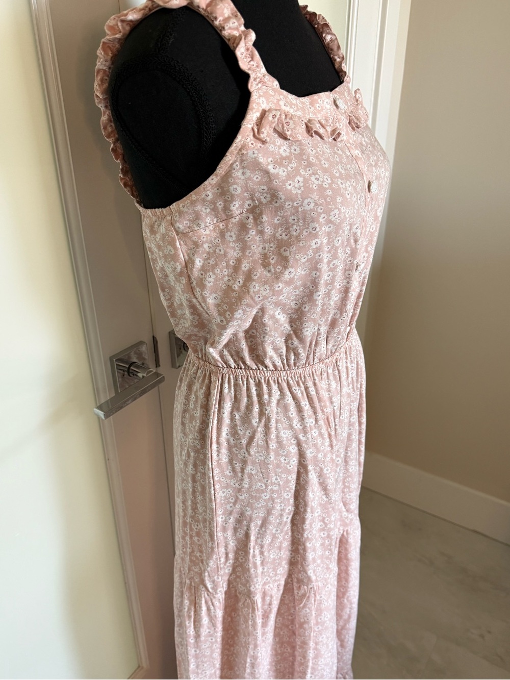 Monteau Soft Pink Floral Maxi Dress with Ruffle Straps - Picture 3 of 3